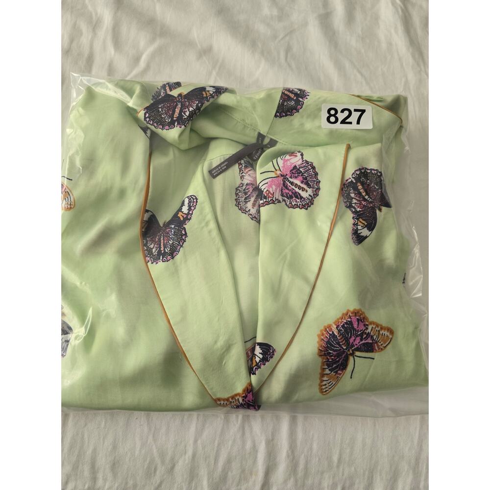 Anthro Butterfly Pajama Set Top S Shorts XS Green Lounge Sleepwear Resort girly - Picture 15 of 15
